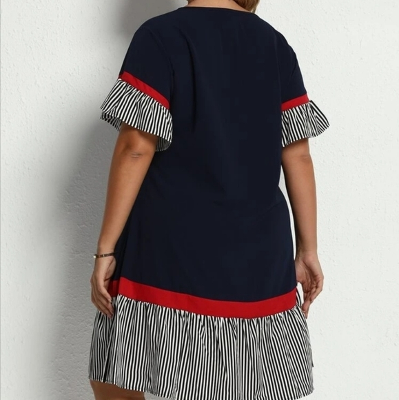 SHEIN Women's Contrast Stripped Flounce Sleeve Smock Dress NWOT - Picture 4 of 14